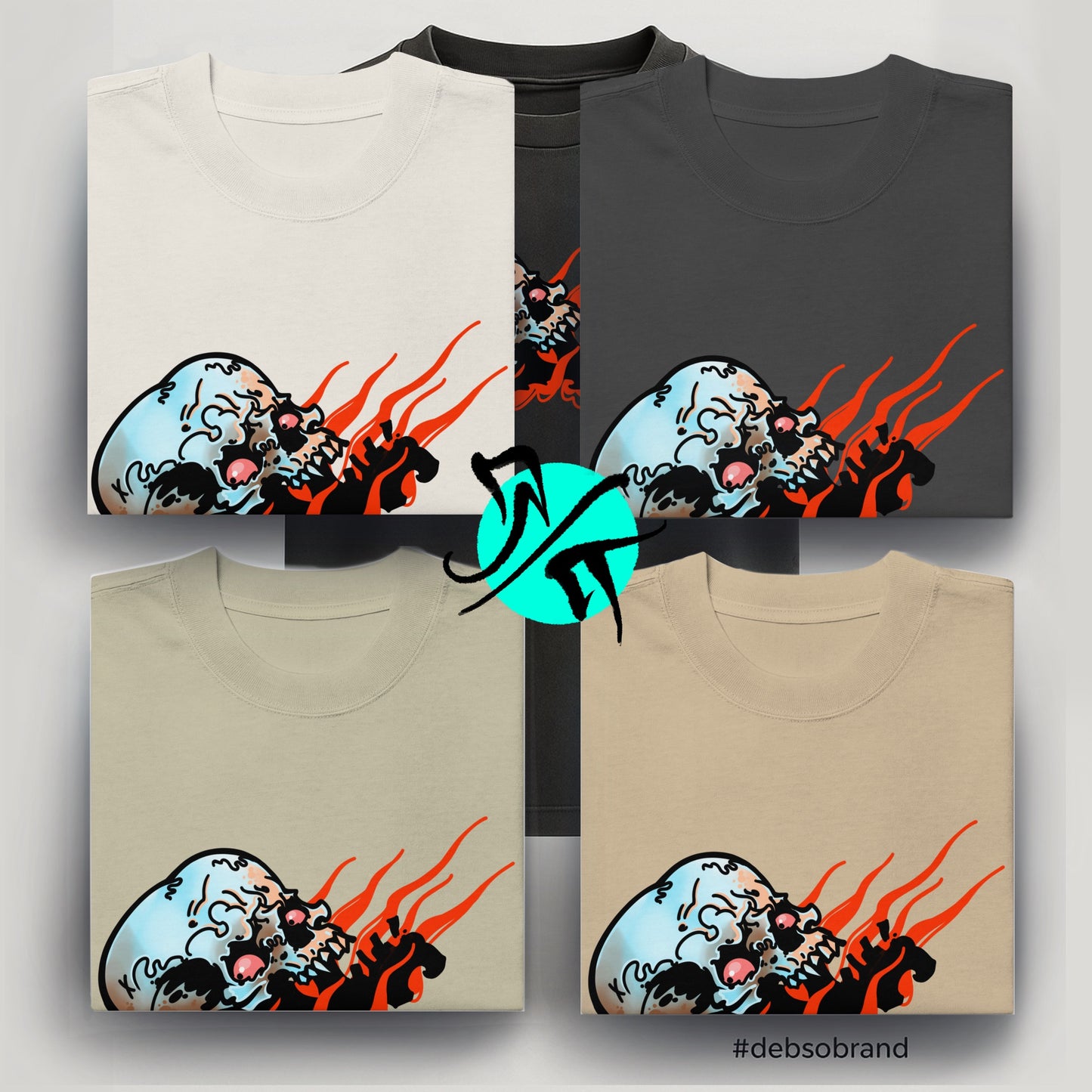 The Flames Worn Skull / Oversized Faded Tee