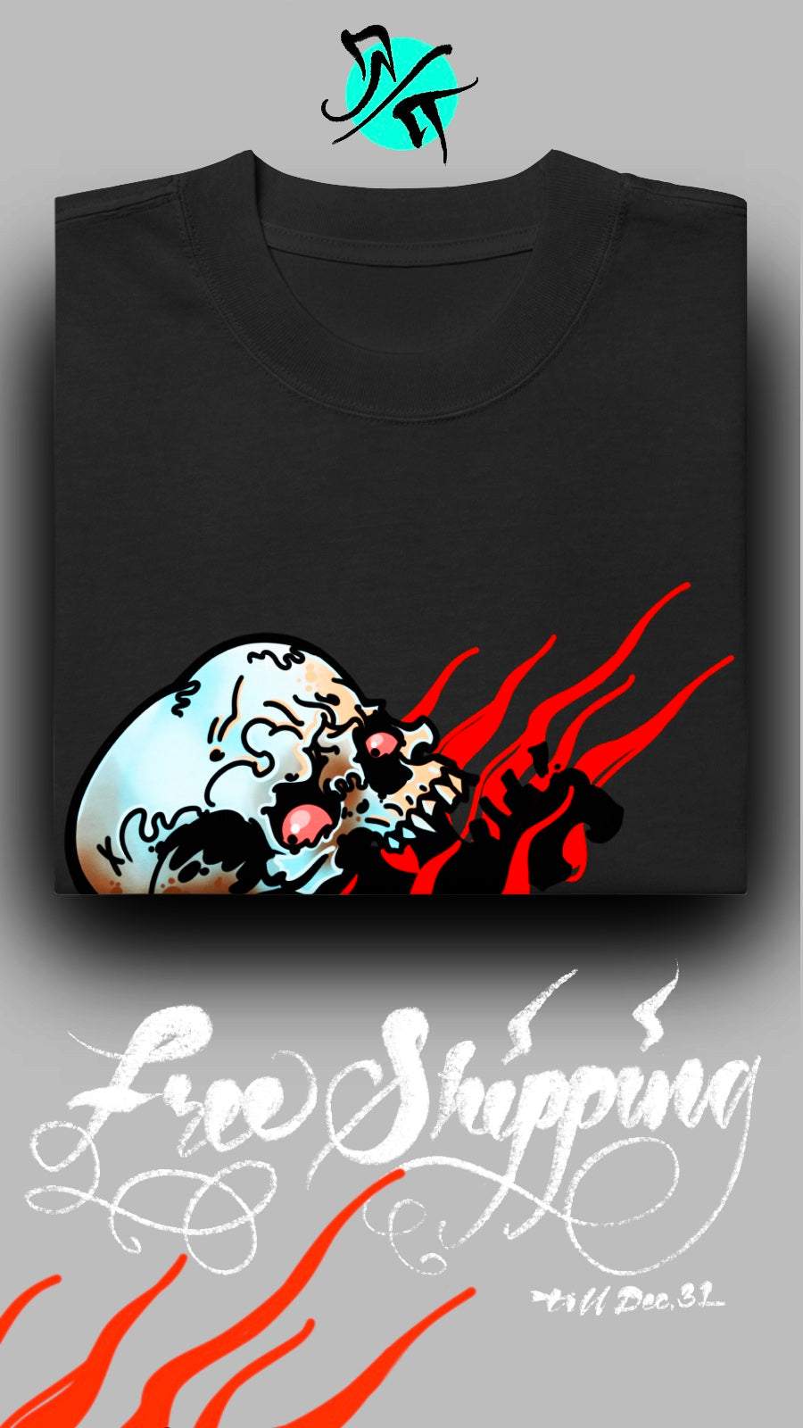 The Flames Worn Skull / Oversized Faded Tee